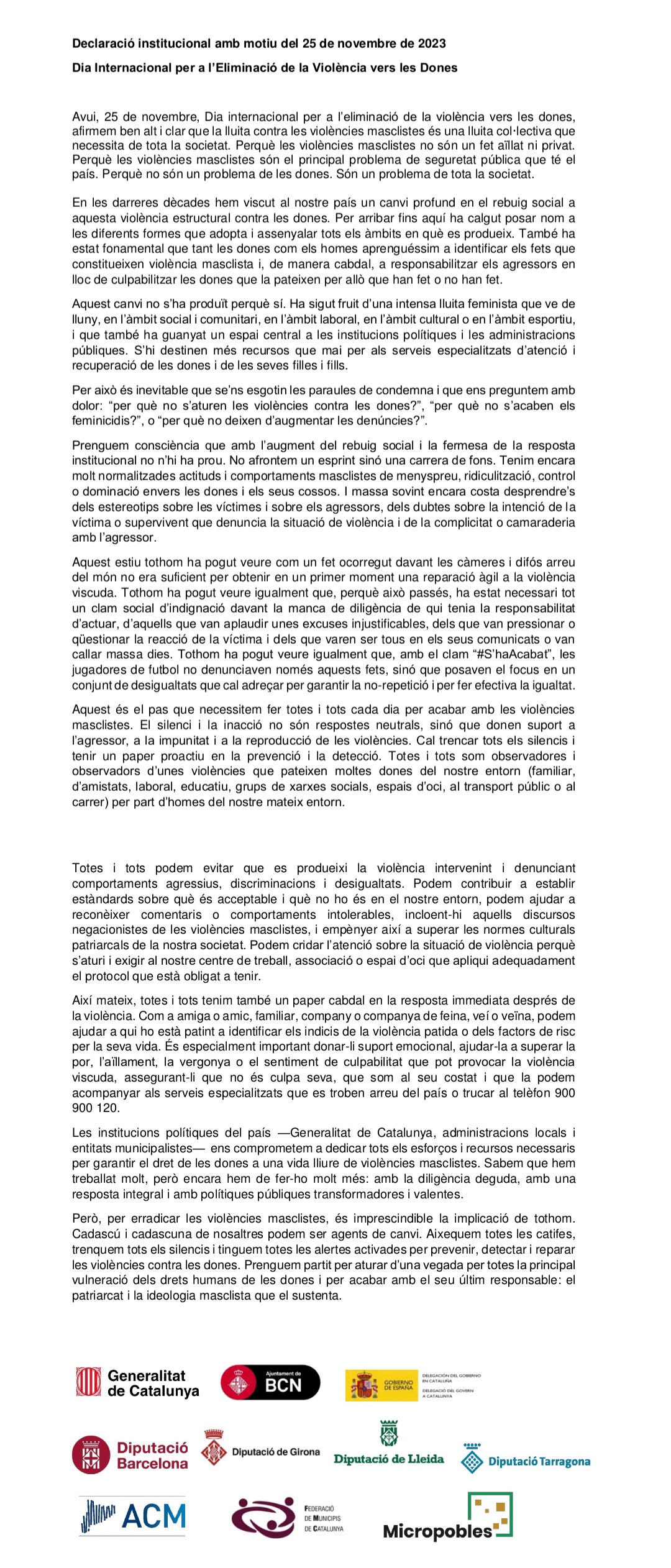 Més informació sobre l'article Declaració institucional amb motiu del 25 de novembre